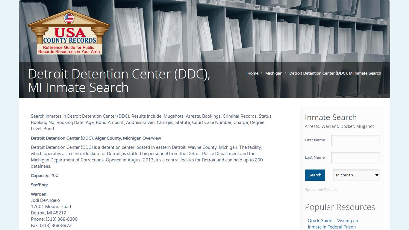 Detroit Detention Center (DDC), MI Inmate Search | Name Search